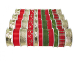 Stuha dekorační na cívce mix zelenočervenozlatá  - 1 cívka