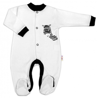 Baby Nellys Bavlněný overálek Zebra - bílý, vel. 68; 68 (3-6m)