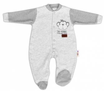 Baby Nellys Bavlněný overálek Monkey - sv. šedý melírek, vel. 68; 68 (3-6m)