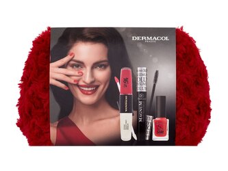 Dermacol Magnum řasenka Magnum Maximum Volume 9 ml Black + dlouhotrvající rtěnka 16H Lip Colour 8 ml 20 + lak na nehty 5 Day Stay 11 ml 21 + kosmetická taštička