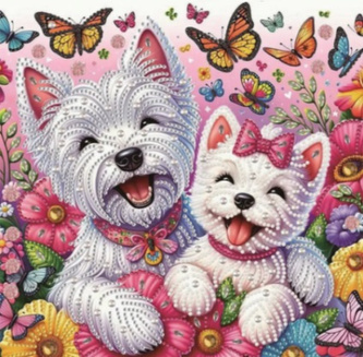 Diamantový obrázek na plátně 23 x 30 cm - Smějící se psi s motýli