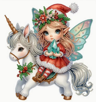 Diamantový obrázek na plátně 23 x 30 cm - Vánoční víla s jednorožcem