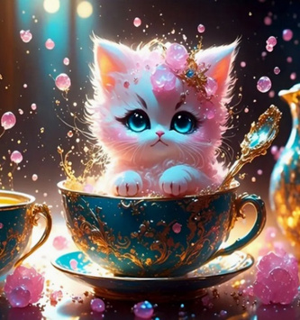 Diamantový obrázek na plátně 23 x 30 cm - Kotě v hrnečku