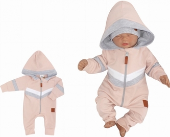 Z&Z Bavlněný kojenecký overal na zip s pruhy SPORT - růžový, vel. 62; 62 (2-3m)