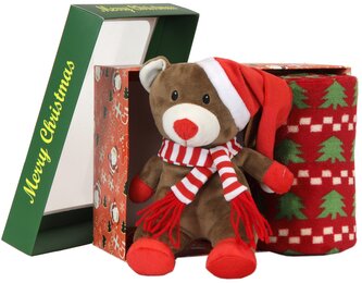 Vánoční plyšový medvídek s dekou v dárkové krabičce