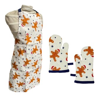 HOME ELEMENTS Dětská sada – zástěra a chňapka 50*70 + 10*22 cm, Perníčky bílé