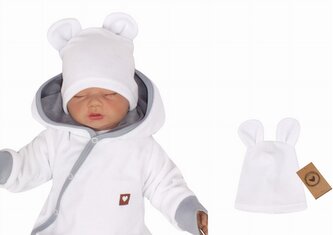 Z&Z Velurová, semišková čepička s oušky Teddy, bílá, vel. 68/74; 68/74 (6-9m)