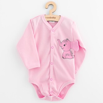 Kojenecké celorozepínací body s dlohým rukávem New Baby Happy Elephant pink - velikost 56 (0-3m)