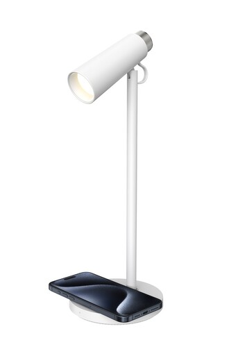 LED stolni lampička Immax TIT s Qi nabíjením, bílá se stříbrnými prvky