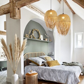 Immax BOHO HILO designové závěsné svítidlo, D45cm. E27, bambus