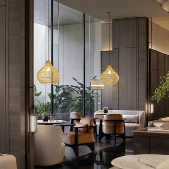 Immax BOHO PELO designové závěsné svítidlo, D40cm. E27, přírodní ratan