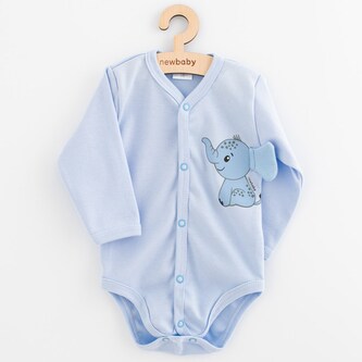 Kojenecké celorozepínací body s dlohým rukávem New Baby Happy Elephant blue - velikost 62 (3-6m)