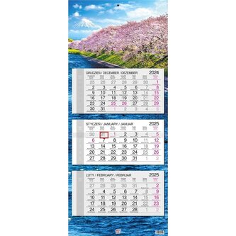 Kalendarz 2025 trójdzielny główka płaska Fudżi