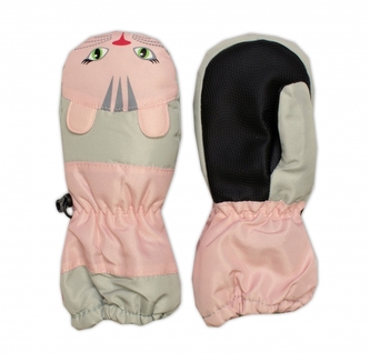 Dětské zimní, nepromokavé palčáky, Kočička, šedá/růžová, vel. 98/104, 12 cm; 98-104 (2-4r)