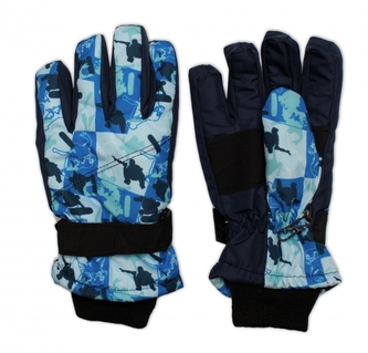 Dětské zimní, nepromokavé prstové rukavice, Snowboard, modré, vel. 104/110; 104/110 (3-5r)