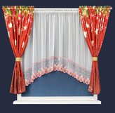 Vánoční set - dekorační krátká záclona s řasící páskou + dekorační závěsy ANDREAS červená 300x150 cm MyBestHome