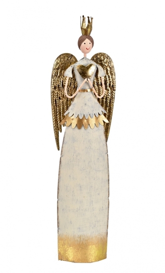 Plechový anděl bílo-zlatý 35 cm