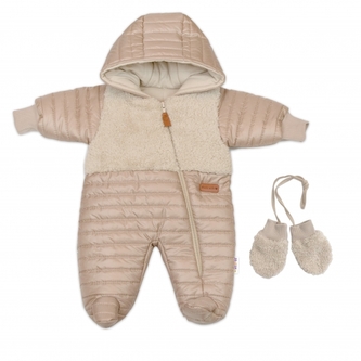 Zimní prošívaná kombinéza s bavlněnou podšívkou, rukavičky, Made with Love, toffi; 56 (1-2m)