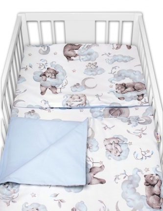 2-dílné bavlněné povlečení Baby Nellys, Zvířátka na mráčku, modrá/bílá; 120x90