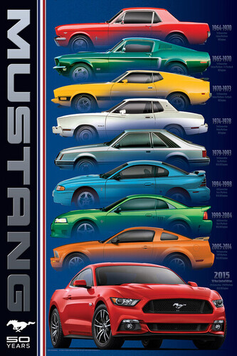 Plakát, Obraz - Ford Mustang 50 Years-9 types, 61 × 91.5 cm