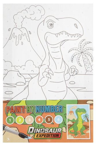 Malování na plátno - dino se sopkou 30x20 cm