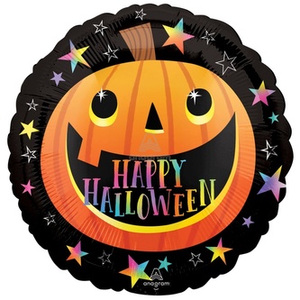 Foliový balonek kulatý dýně s úsměvem - Happy Halloween - 45 cm