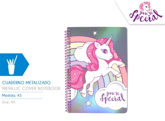 Kołonotatnik A5 z metaliczną okładką Jednorożec