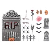 Náhrobní kámen 33x55 cm + halloweenská dekorace s LED světlem (sada)
