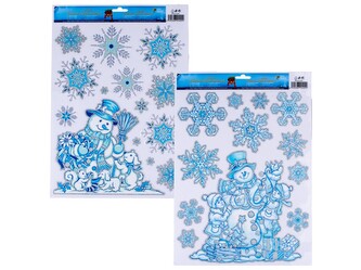 Okenní folie adheziv 290x410 mm Vločky a sněhulák mix, modrostříbrná