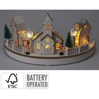 Vánoční dekorace s LED osvětlením 20 cm dřevěná vesnička bílá KO-AX5350280