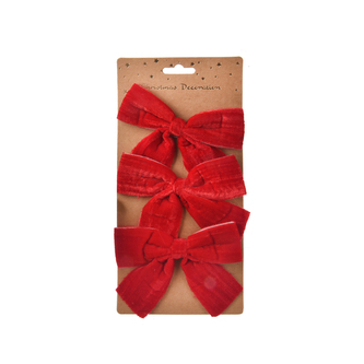 Mašle polyester červená 3 ks 13x1x10 cm