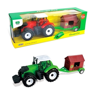Traktor s přívěsem, na setrvačník, 10x35x9cm
