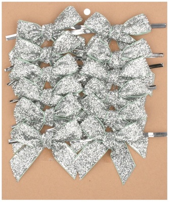 Mašle stříbrná třpytivá 8 cm, 12 ks