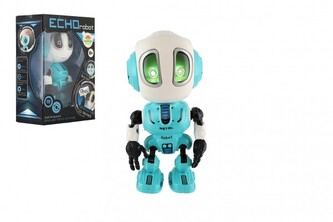Robot ECHO opakující věty kovový 12cm modrý na baterie se zvukem se světlem v krabičce 10,5x15x5,5cm Robot ECHO opakující věty kovový 12cm modrý na baterie se zvukem se světlem v krabičce 10,5x15x5,5cm