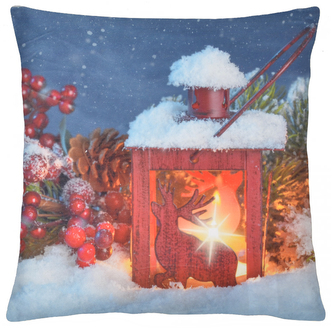 Vánoční polštář CANDLE FLAME 40x40 cm červená lucerna