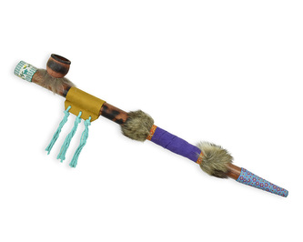 Dřevěná dekorace Indiánská dýmka míru - 60 cm - var. N