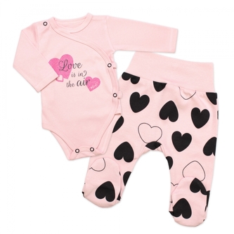 Zavinovací kojenecké body + polodupačky Love 2D, pudrově růžová; 56 (1-2m)