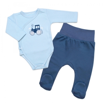 Zavinovací kojenecké body + polodupačky Traktor 2D, modrá; 56 (1-2m)