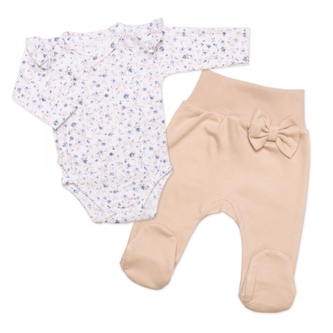 Zavinovací, žebrované kojenecké body + polodupačky Poměnky 2D, béžová/krémová; 56 (1-2m)