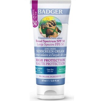 Opalovací krém ACTIVE SPF30 pro celou rodinu bez vůně 87ml Badger