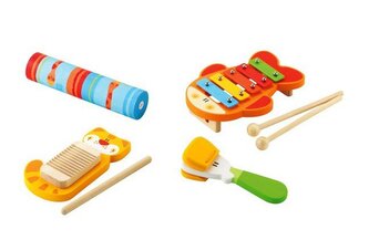 Kolorowy, drewniany zestaw rytmiczny, cztery instrumenty