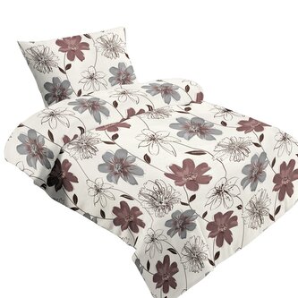 Jahu Povlečení mikroflanel Hnědá kytka 140x200, 70x90 cm