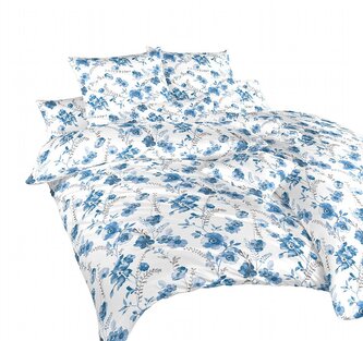 Dadka Povlečení flanel Kvítí modré na bílém 220x220, 2x70x90 cm