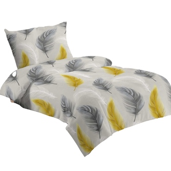 Jahu Povlečení mikroflanel Žlutošedá pírka 140x200, 70x90 cm