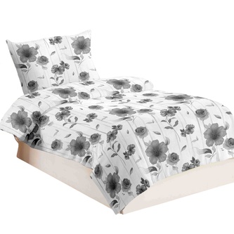 Jahu Povlečení mikroflanel Šedobílá kytka 140x200, 70x90 cm