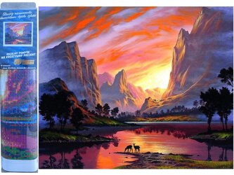 Diamantový obrázek - Západ slunce na horách 30 x 40 cm