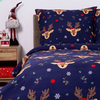Vánoční mikrovláknové povlečení | RUDOLF | modré se sobem | 140x200 cm + 1*70x80 cm | 858029