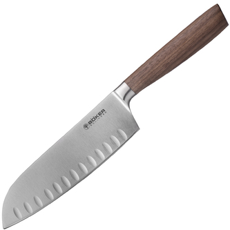 Böker Manufaktur Solingen130735 Core Santoku kuchynský nôž 16,5 cm, dutý okraj, orechové drevo