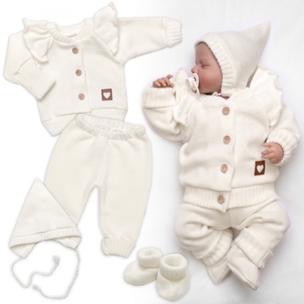 Rostoucí pletená sada 4D Girl s volánkem Love, smetanová, vel. 68/74; 68/74 (6-9m)