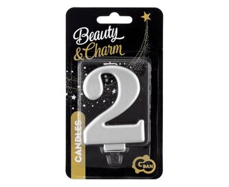 Świeczka B&C 2 metalik srebrna 8,0cm